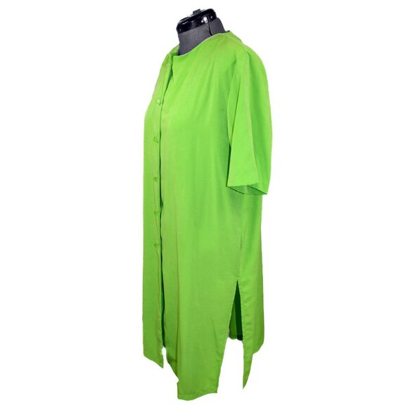 VINTAGE RUTH NORMAN New York Large Green Maxi Dress Caftan Button Neon 80s 90s - Picture 2 of 4